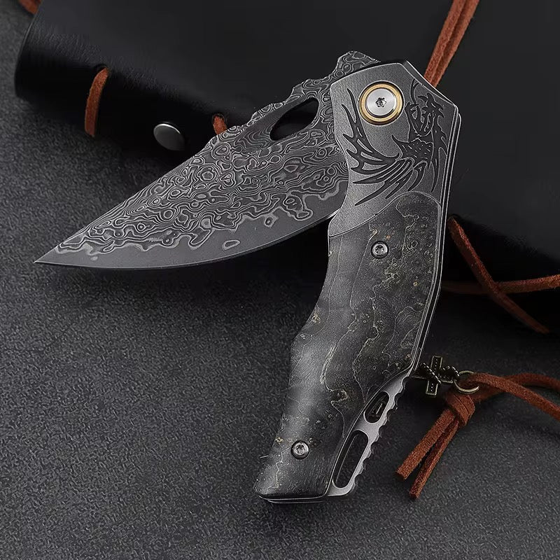 Handmade Damascus Pocket Knife with Pocket Clip - Damascus Steel Folding Blade Knife - VG10 Stainless Damascus Steel
