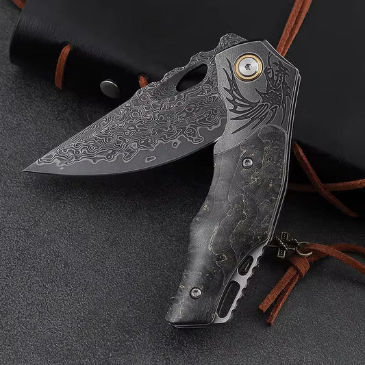 Handmade Damascus Pocket Knife with Pocket Clip - Damascus Steel Folding Blade Knife - VG10 Stainless Damascus Steel