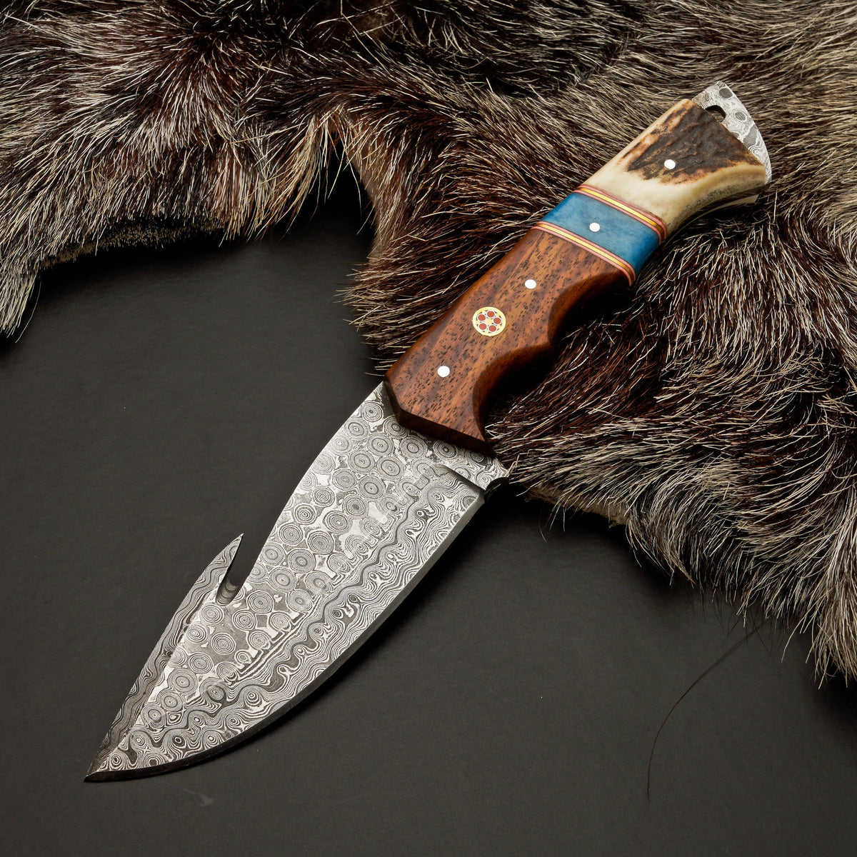 Custom Hand Forged Damascus Steel Hunting Knife EDC-Fixed blade knife - Damascus Gut Hook Knife White Hills Knives