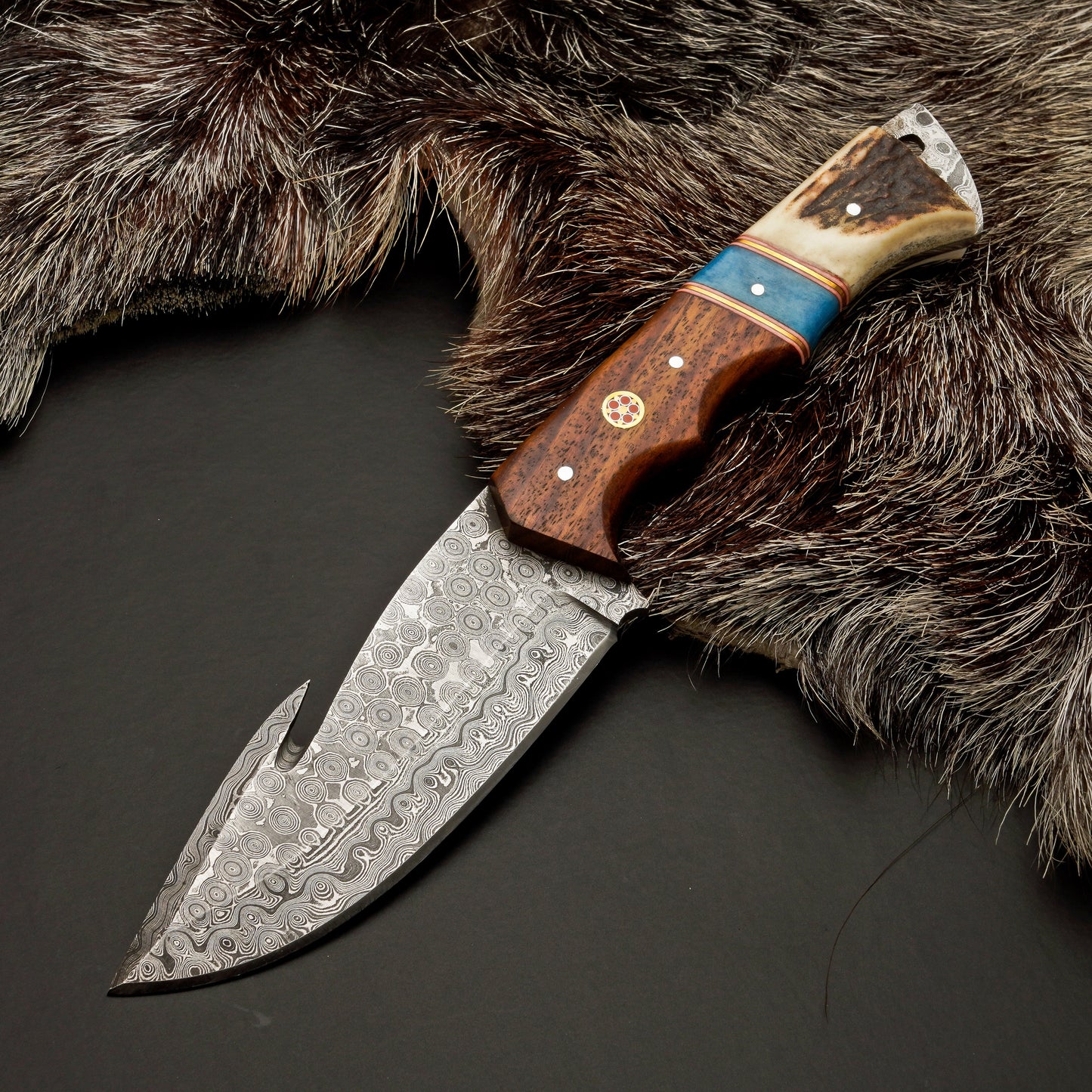 Custom Hand Forged Damascus Steel Hunting Knife EDC-Fixed blade knife - Damascus Gut Hook Knife White Hills Knives