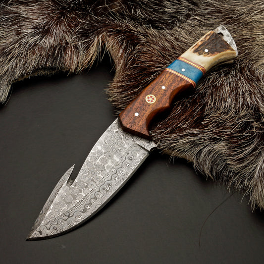 Custom Hand Forged Damascus Steel Hunting Knife EDC-Fixed blade knife - Damascus Gut Hook Knife