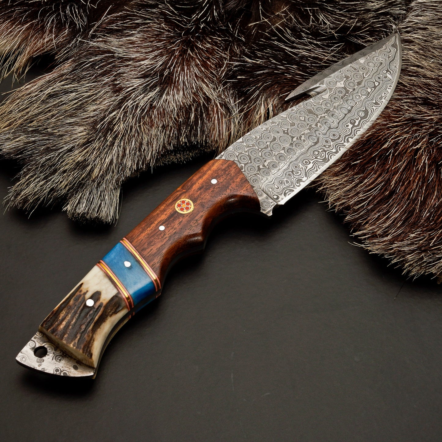 Custom Hand Forged Damascus Steel Hunting Knife EDC-Fixed blade knife - Damascus Gut Hook Knife White Hills Knives