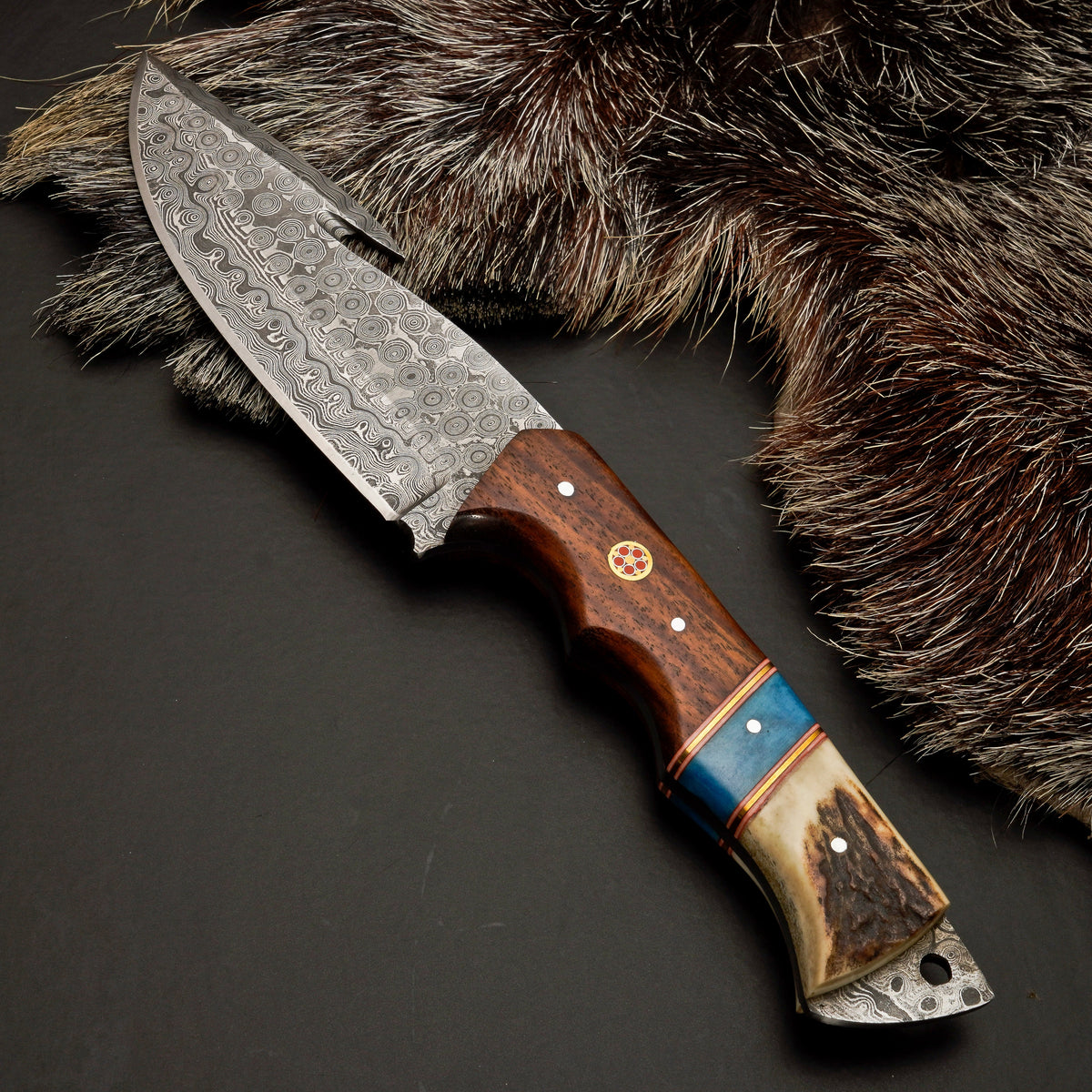 Custom Hand Forged Damascus Steel Hunting Knife EDC-Fixed blade knife - Damascus Gut Hook Knife White Hills Knives