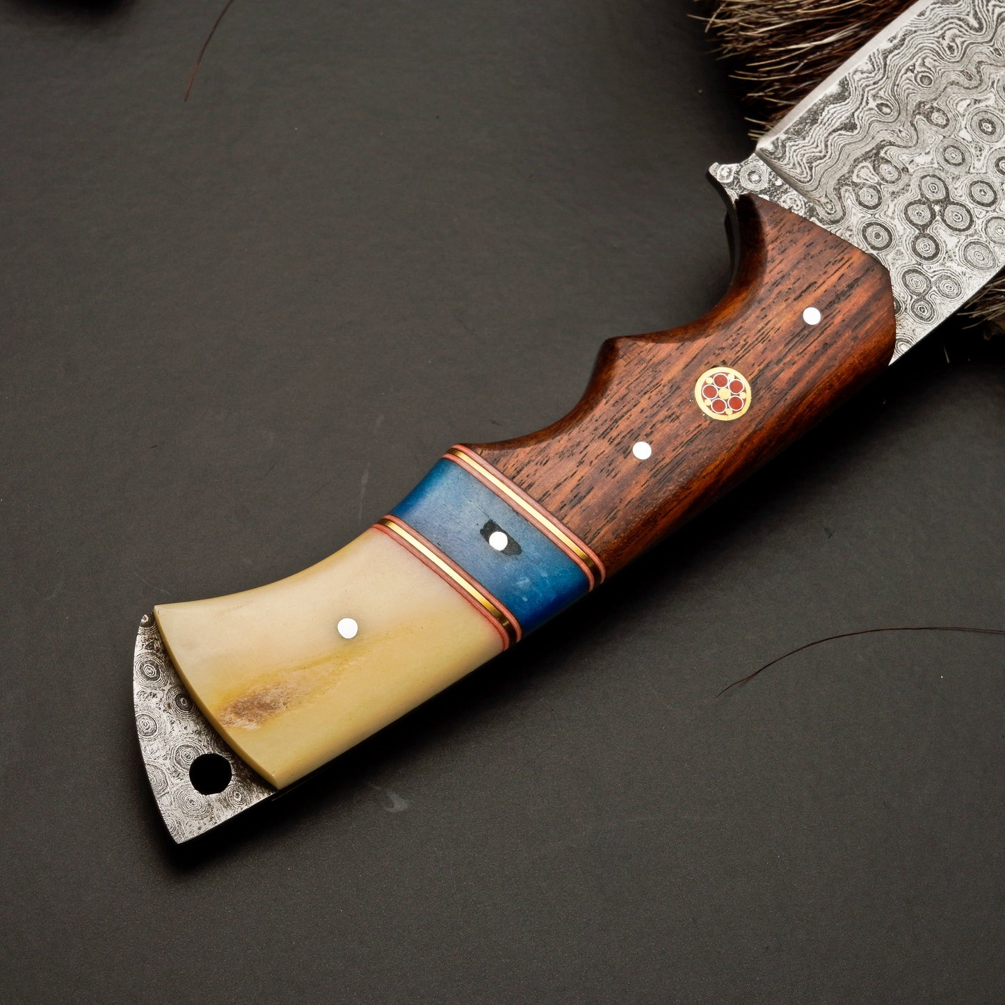 10" Hand Forged Damascus Steel Hunting Knife with Leather Sheath - Damascus Gut Hook Knife White Hills Knives