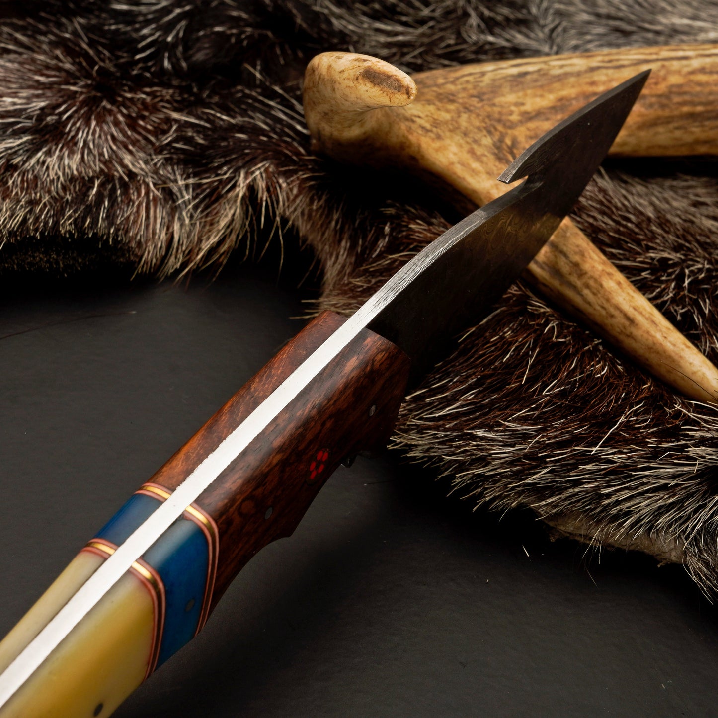 10" Hand Forged Damascus Steel Hunting Knife with Leather Sheath - Damascus Gut Hook Knife White Hills Knives