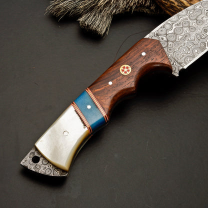 10" Hand Forged Damascus Steel Gut Hook Hunting Knife with Leather Sheath White Hills Knives