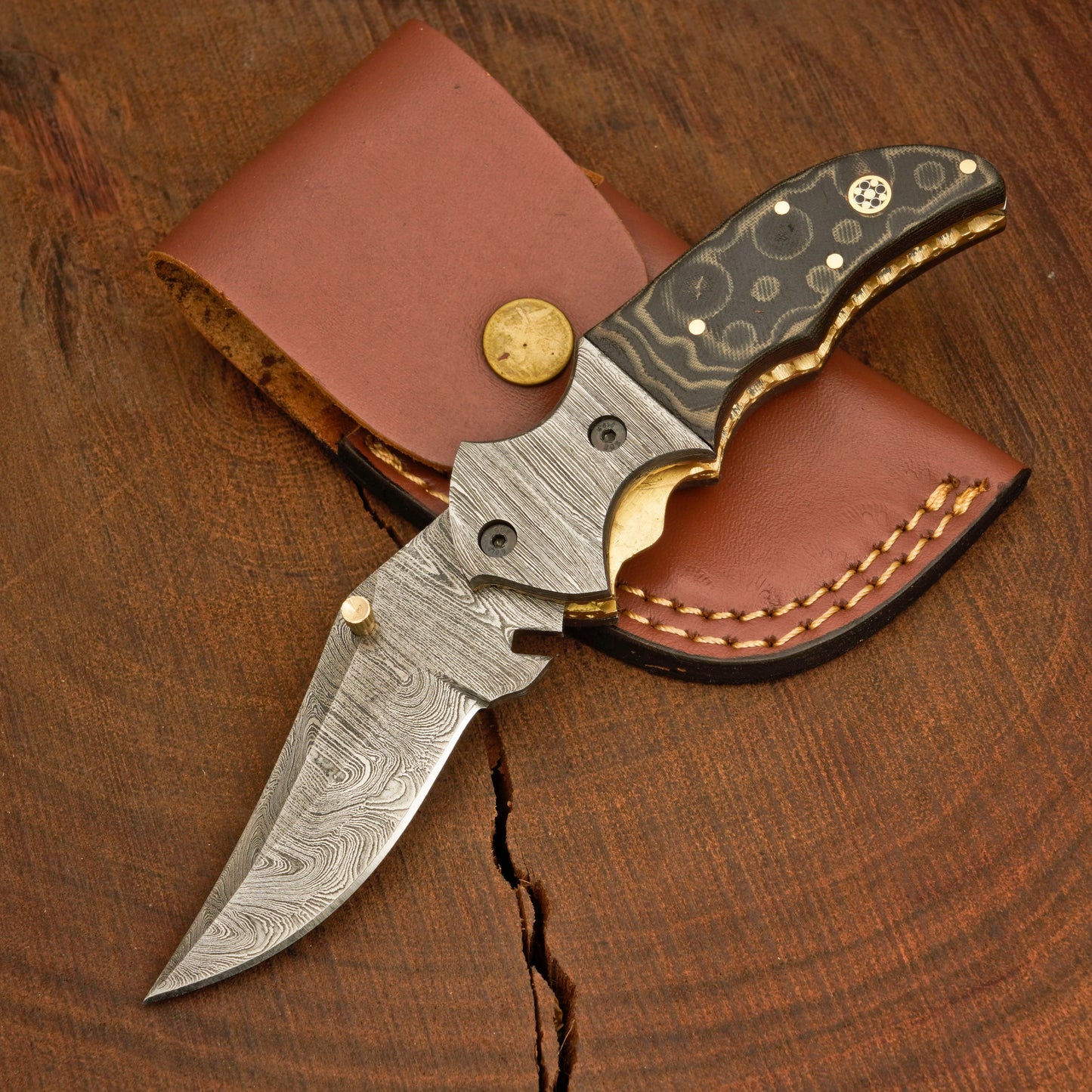 Handmade Damascus Pocket Knife with Pocket Clip - Damascus Bolster With Colored Resin Handle 3541-CP White Hills Knives