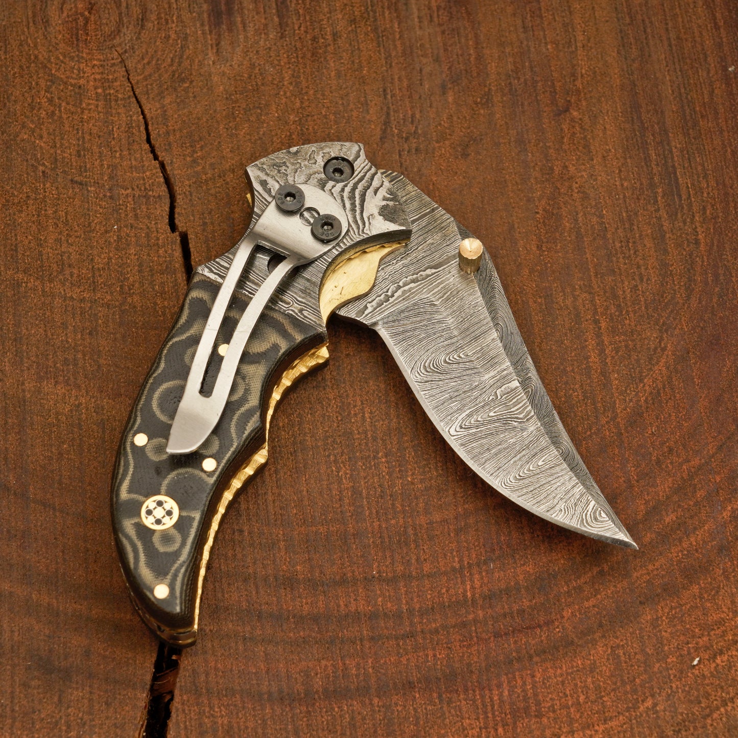 Handmade Damascus Pocket Knife with Pocket Clip - Damascus Bolster With Colored Resin Handle 3541-CP White Hills Knives