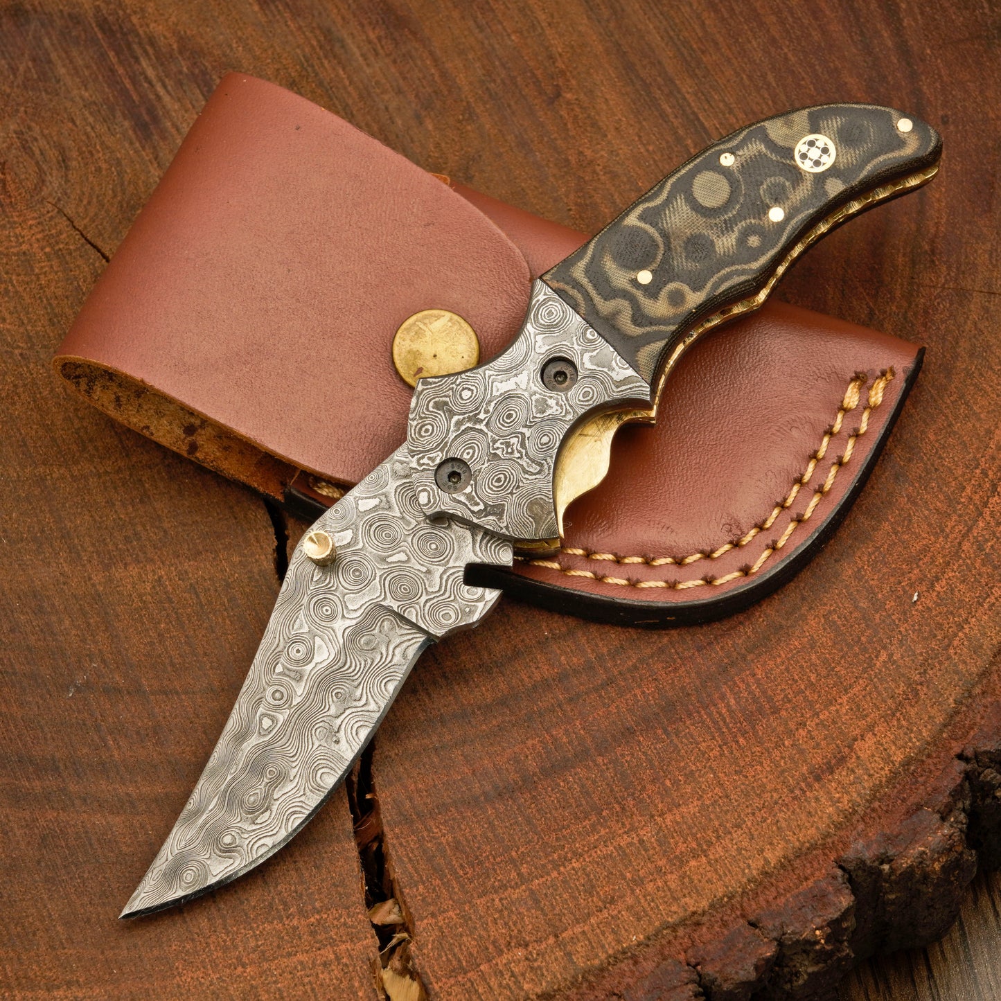 Handmade Damascus folding pocket knife with clip - Raindrop Pattern WH 3542-CP