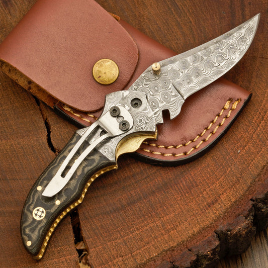 Handmade Damascus folding pocket knife with clip - Raindrop Pattern WH 3542-CP