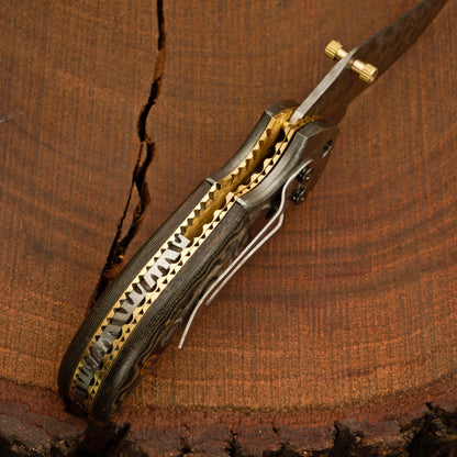 Handmade Damascus folding pocket knife with clip - Raindrop Pattern WH 3542-CP