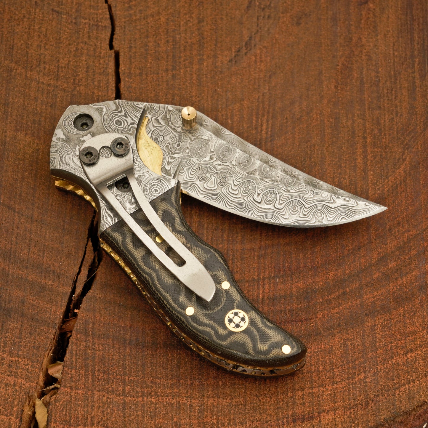 Handmade Damascus folding pocket knife with clip - Raindrop Pattern WH 3542-CP