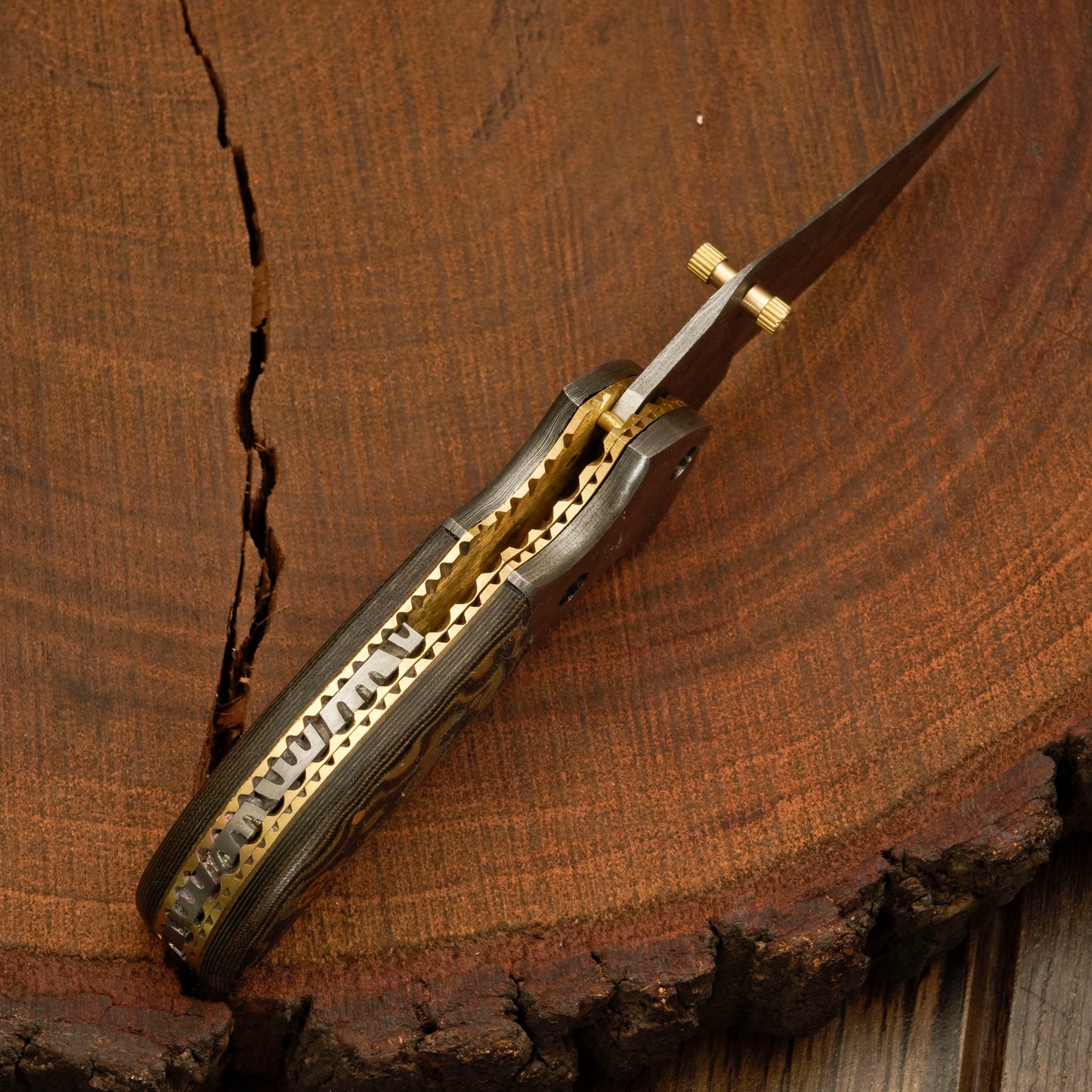 7 inch Pocket Folding Knife - Raindrop Damascus Pattern - Damascus Bolster With Colored Resin Handle 3542