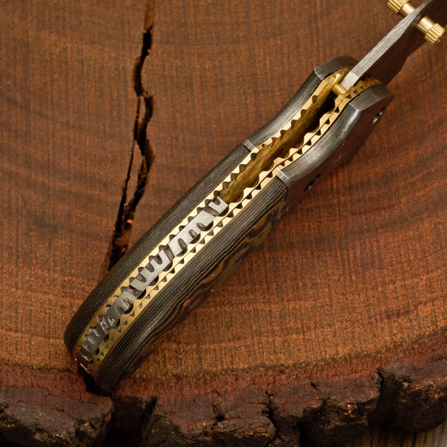 7 inch Pocket Folding Knife - Raindrop Damascus Pattern - Damascus Bolster With Colored Resin Handle 3542