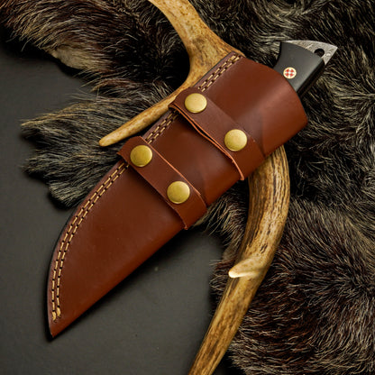 10" Hand Forged Damascus Steel Hunting Knife with Leather Sheath - Gut Hook Hunting Knife White Hills Knives