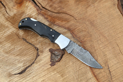 Customs Hand Made Forged Damascus Steel Folding Knife Bolster Bull Horn Handle Wh 2841