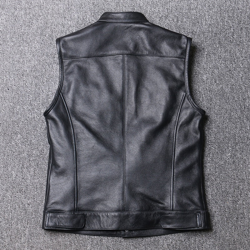 Genuine Leather Biker Cow Vest Men - 100% Real Cowhide Motorcycle