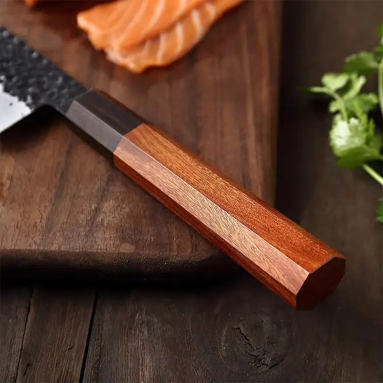 8" Japanese Hand Forged Carbon Steel Chef Knife | Ebony Wood Handle
