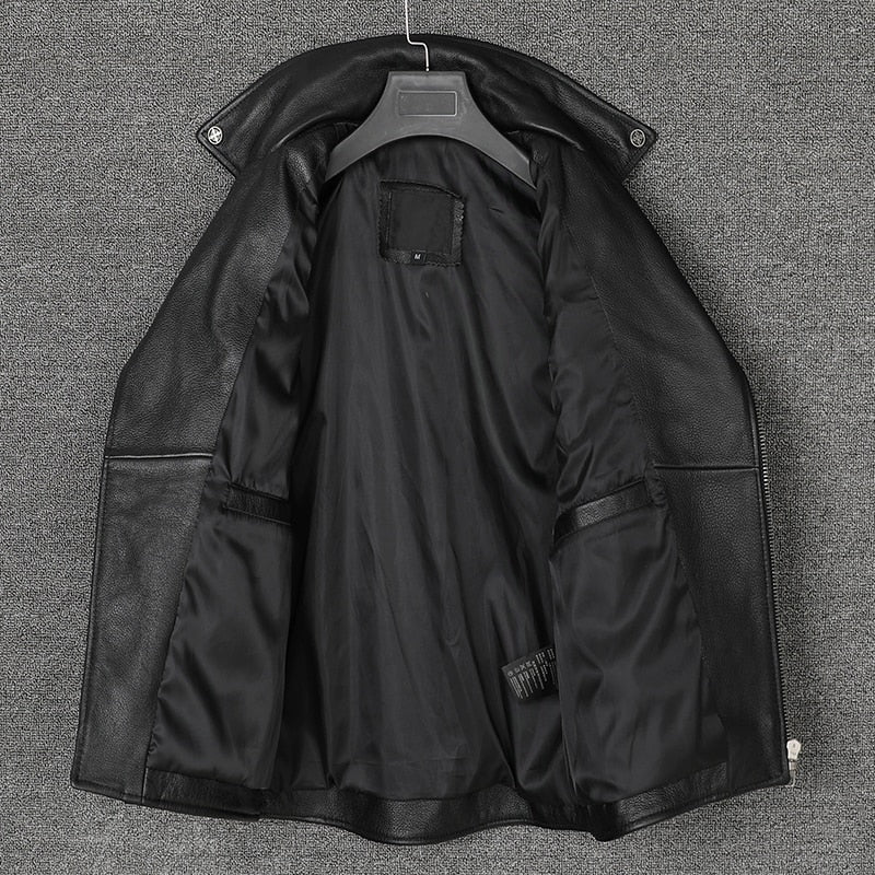 Genuine Cowhide Leather Biker Vest Oblique Zipper Motorcycle