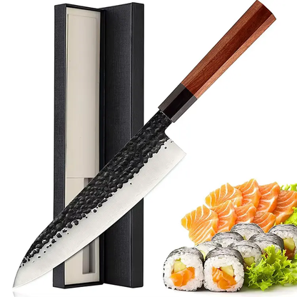8" Hand-Forged Carbon Steel Japanese Chef Knife | Ebony Wood Handle White Hill Knives