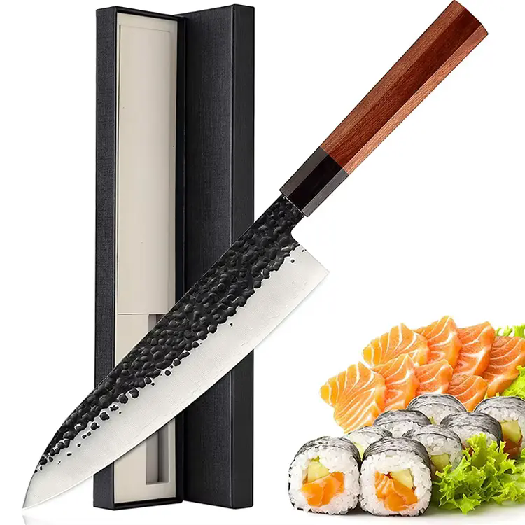 8" Japanese Hand Forged Carbon Steel Chef Knife | Ebony Wood Handle