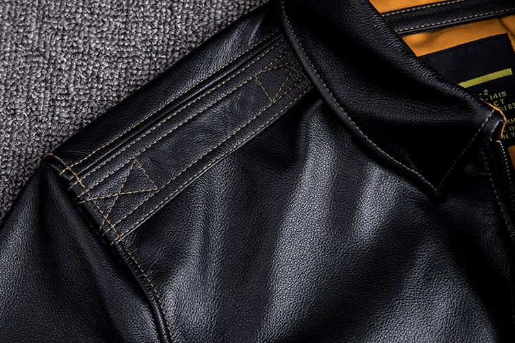 Mens Military Genuine Natural Cowhide Leather Jacket