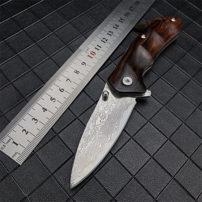 Japanese VG-10 Damascus Pocket Knife - Folding EDC Knife with Red Sandalwood Handle