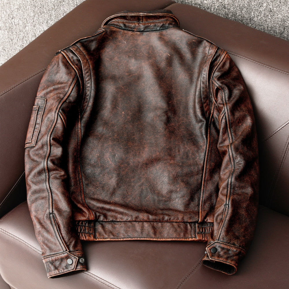 Vintage Genuine Cowhide Leather Jacket Men