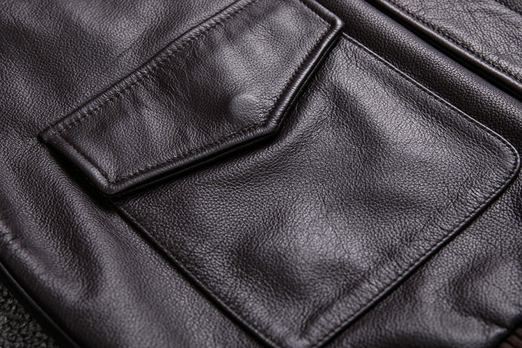 Mens Military Genuine Natural Cowhide Leather Jacket