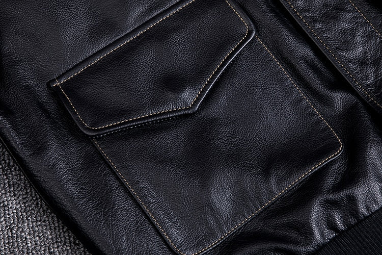 Mens Military Genuine Natural Cowhide Leather Jacket