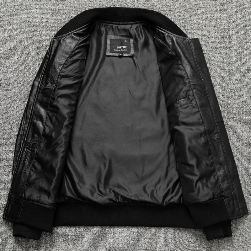 Red Indian Embroidery Baseball Cowhide Leather Jacket