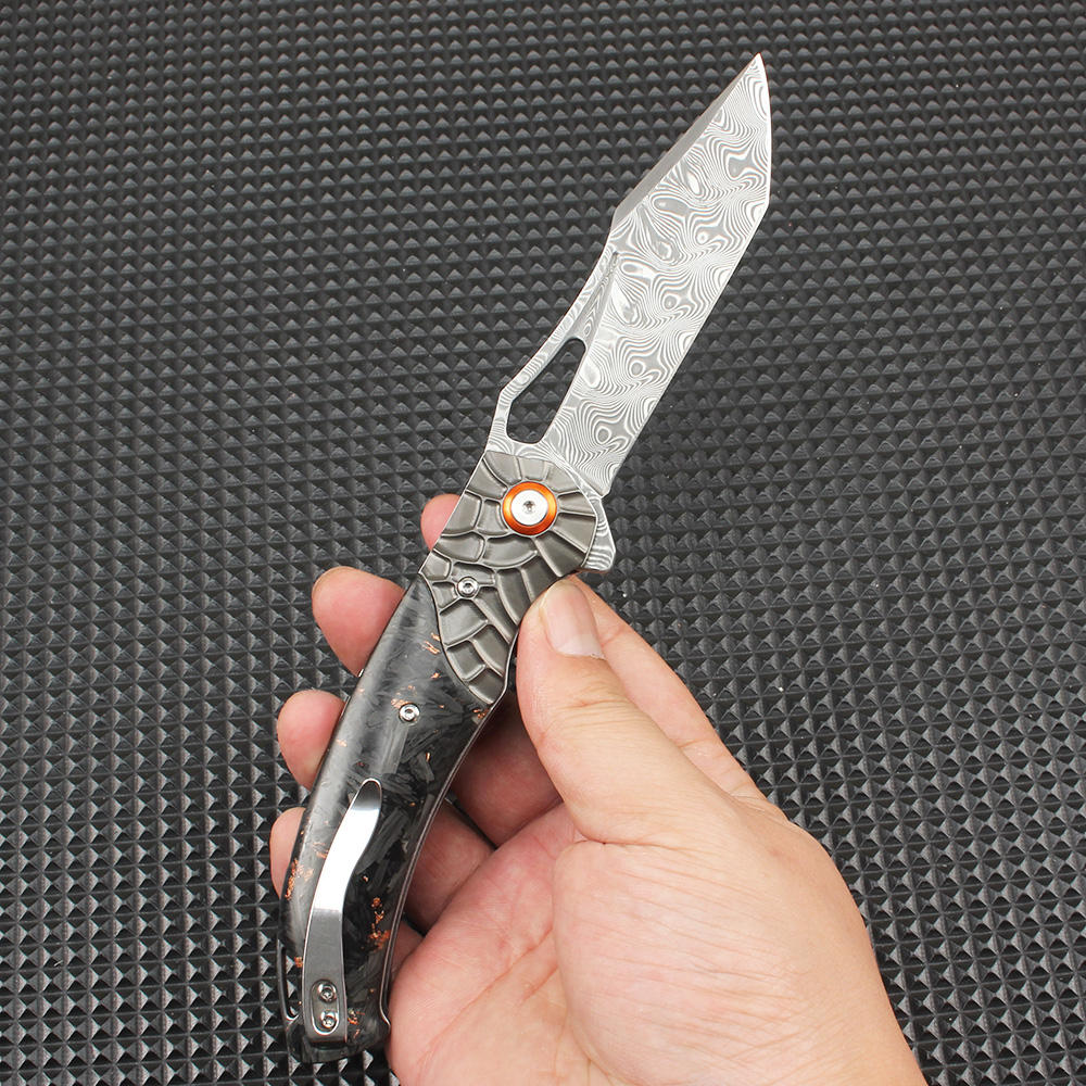 Hand Forged Damascus Pocket Folding Knife with Pocket Clip - Premium VG-10 Damascus Steel Blade