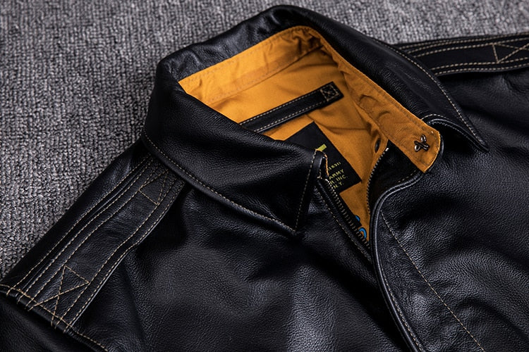 Mens Military Genuine Natural Cowhide Leather Jacket