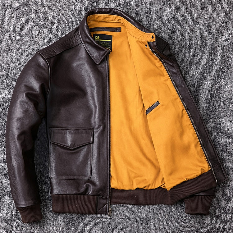 Mens Military Genuine Natural Cowhide Leather Jacket