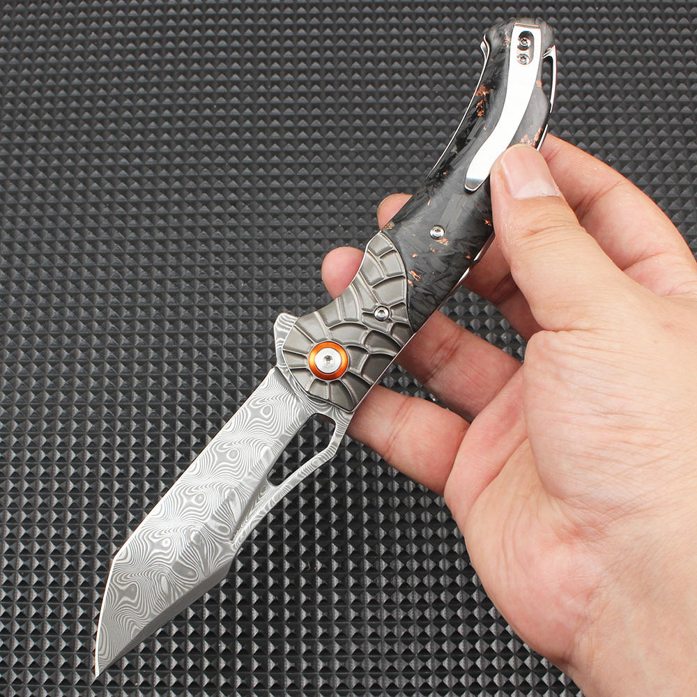 Hand Forged Damascus Pocket Folding Knife with Pocket Clip - Premium VG-10 Damascus Steel Blade
