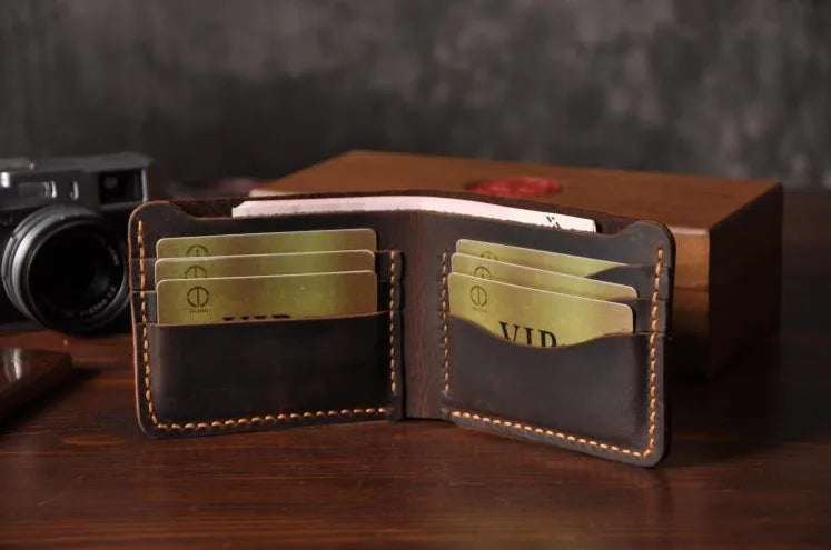 Handmade Leather Wallet For Men - Bifold Wallet - Full Grain Leather White Hills Knives