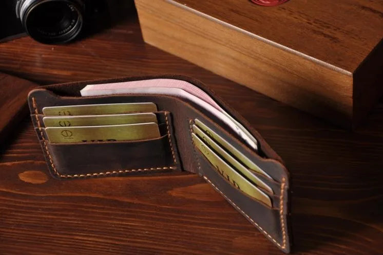 Handmade Leather Wallet For Men - Bifold Wallet - Full Grain Leather White Hills Knives