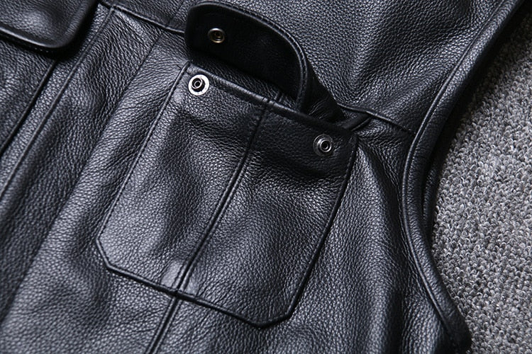 Genuine Leather Biker Cow Vest Men - 100% Real Cowhide Motorcycle