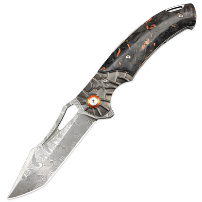 Hand-Forged Damascus Pocket Folding Knife with Pocket Clip - Premium VG-10 Damascus Steel Blade White Hills Knives