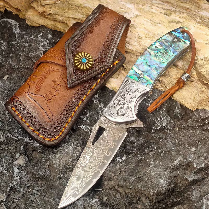 Handmade damascus knife - damacus pocket knife with folding blade