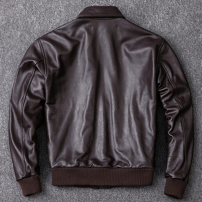 Mens Military Genuine Natural Cowhide Leather Jacket