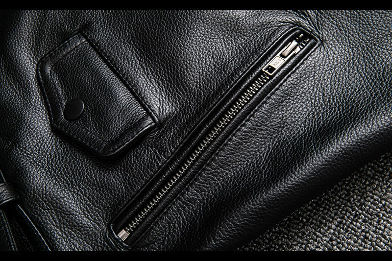 High Quality Cowhide Black Motorcycle Biker Leather Vest Men Genuine Oblique Zipper