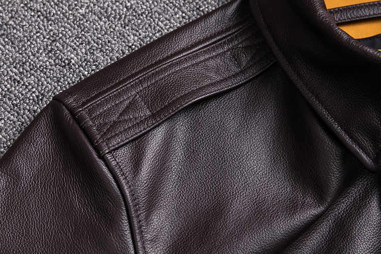 Mens Military Genuine Natural Cowhide Leather Jacket