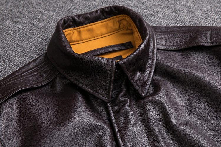 Mens Military Genuine Natural Cowhide Leather Jacket