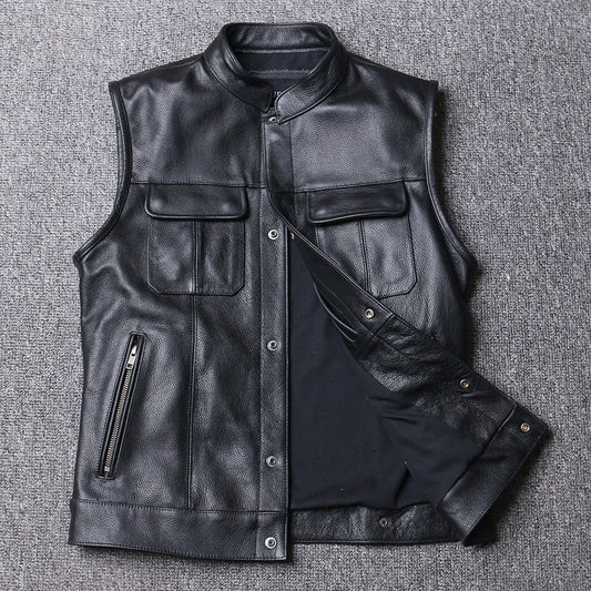 Genuine Leather Biker Cow Vest Men - 100% Real Cowhide Motorcycle