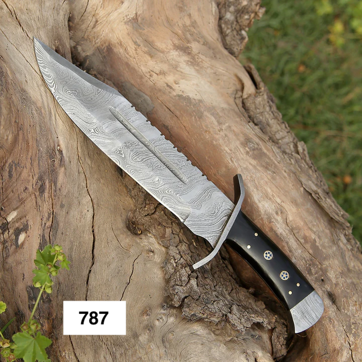 15" Handmade Damascus Steel Bowie Hunting Knife- Full Tang - Camel Bone Handle