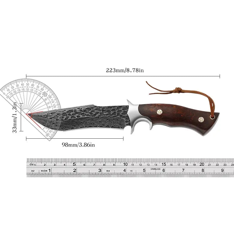 Damascus Hunting Knife - Fixed Blade Wooden Handle Hunting Knife - Damascus Steel Camping knives Comes with a Holster White Hills Knives