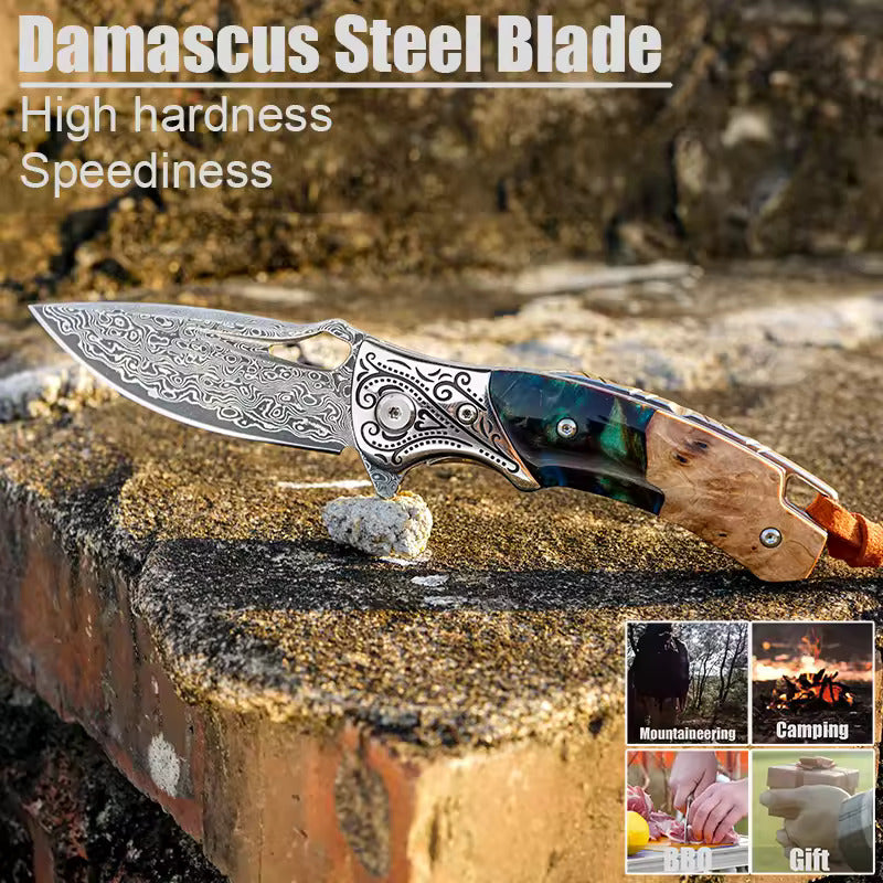 Hand Forged Damascus Steel Hunting Pocket Knife-Camping Folding Blade With Pocket Clip White Hills Knives