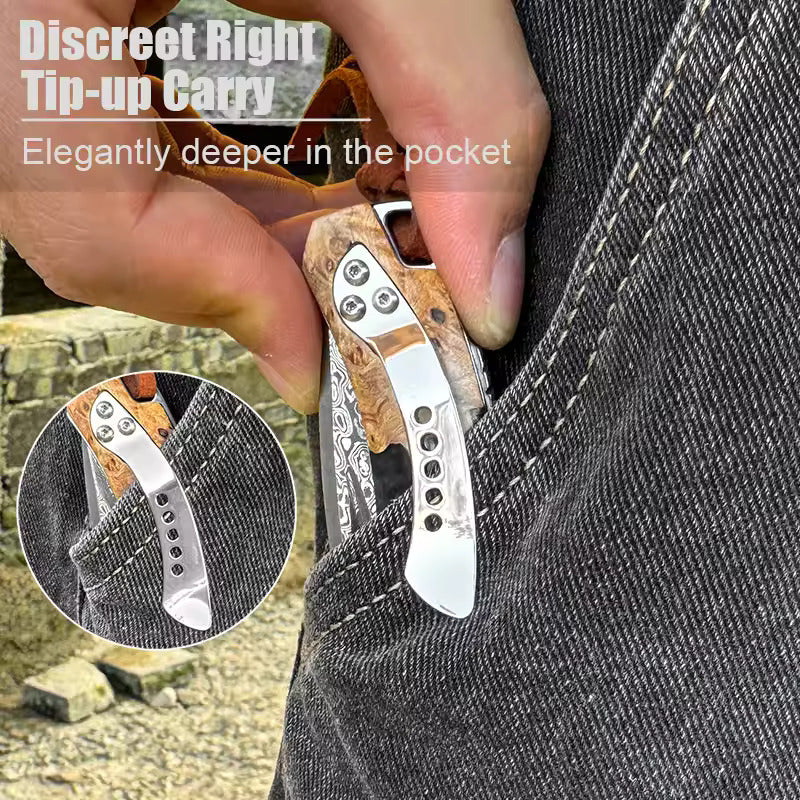 Hand Forged Damascus Steel Hunting Pocket Knife-Camping Folding Blade With Pocket Clip White Hills Knives