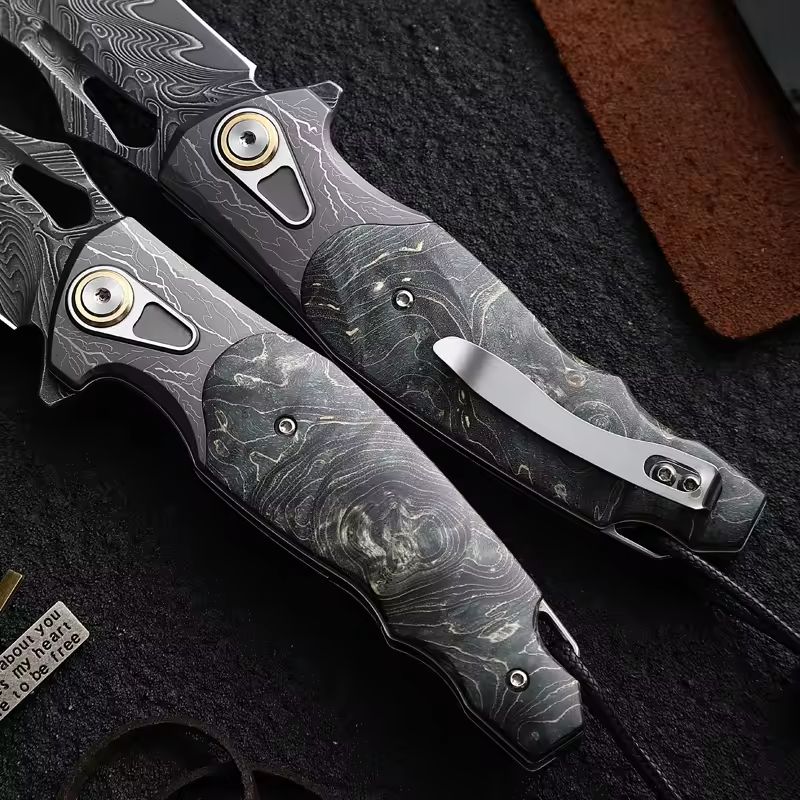 Handmade Japanese VG-10 Damascus Pocket Knife with Pocket Clip - Best Pocket Knife for everyday use